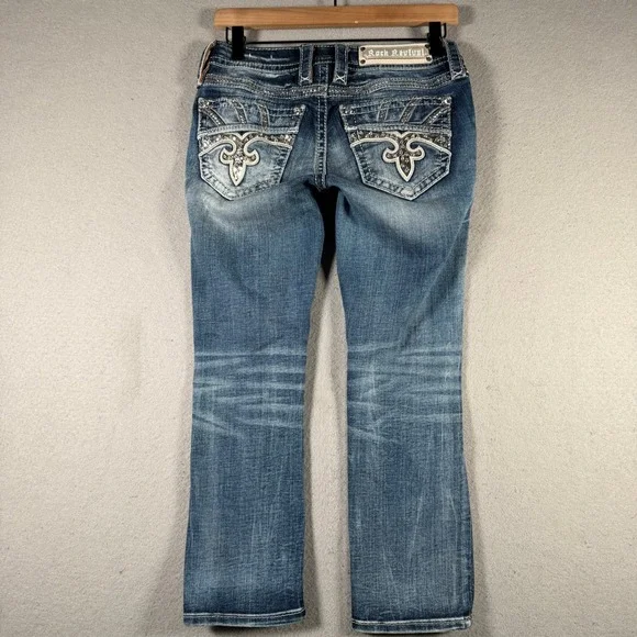 Rock Revival Darcey C204 Distressed Crop Jeans Medium Wash Sequin Size 26 - Picture 2 of 14